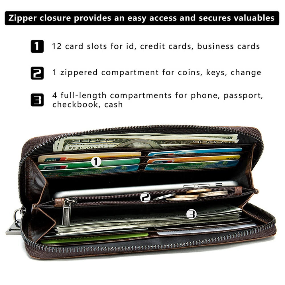 (image for) Ekphero Crocodile Print Men's Genuine Leather Wallet RFID Blocking Long Card Holder Purse Multi Card Slots Card Case Vintage Money Clip